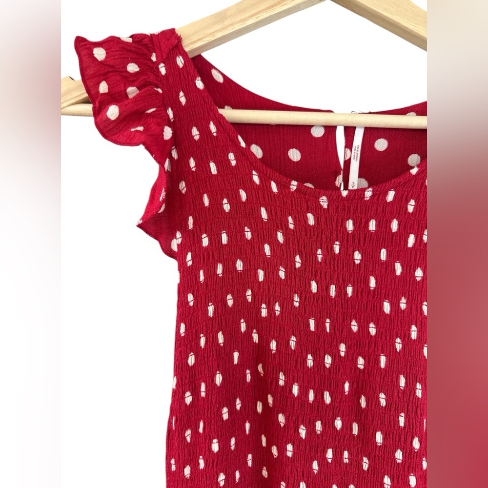 Free People Butterflies Smocked Midi Dress in Red Polka Dot - Picture 6 of 14